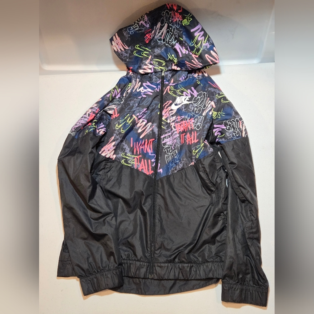 Nike Girls XL Windrunner Scribble "Graffiti" Black Jacket
